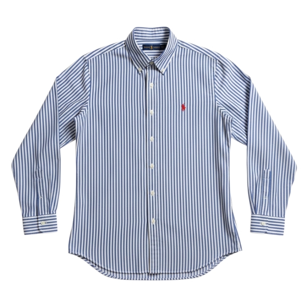 Polo Ralph Lauren Large Blue Stripe Button Down Shirt Classic Cotton
